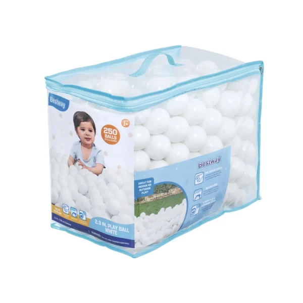 Bestway Jumbo 2.3" White Ball Pit Balls for Toddlers (250 Pack), BPA Free Crush Proof Plastic, Reusable Zipper Storage Bag